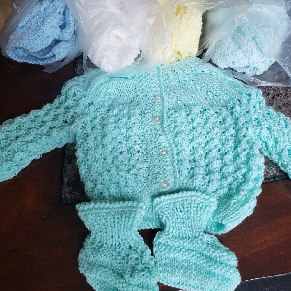 Hand made baby sweater and booties